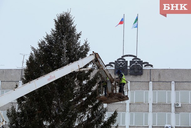 На Стефановской площади установили главную новогоднюю ель республики