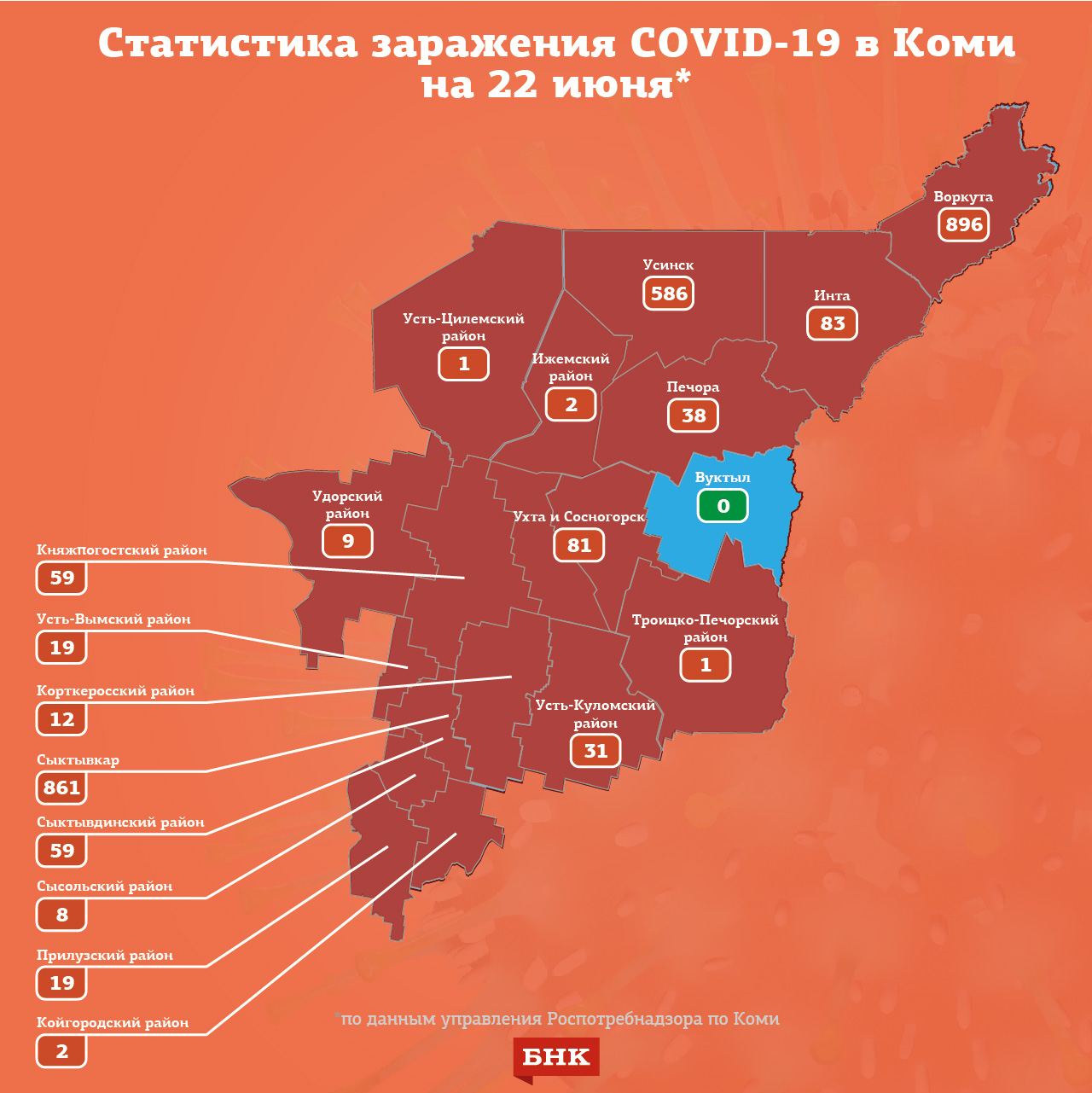 Карта распространения коронавируса в Коми на 22 июня « БНК