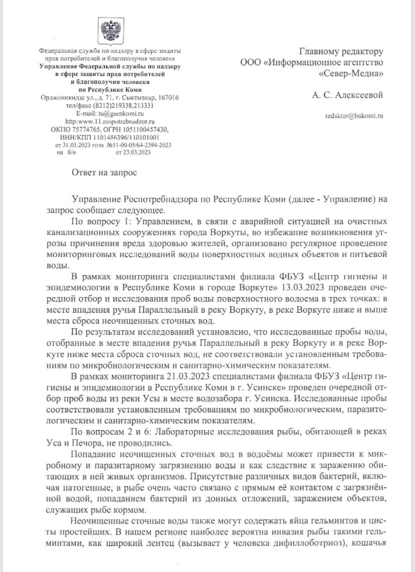 В Роспотребнадзоре рассказали, как приготовить рыбу после аварии на  очистных в Воркуте